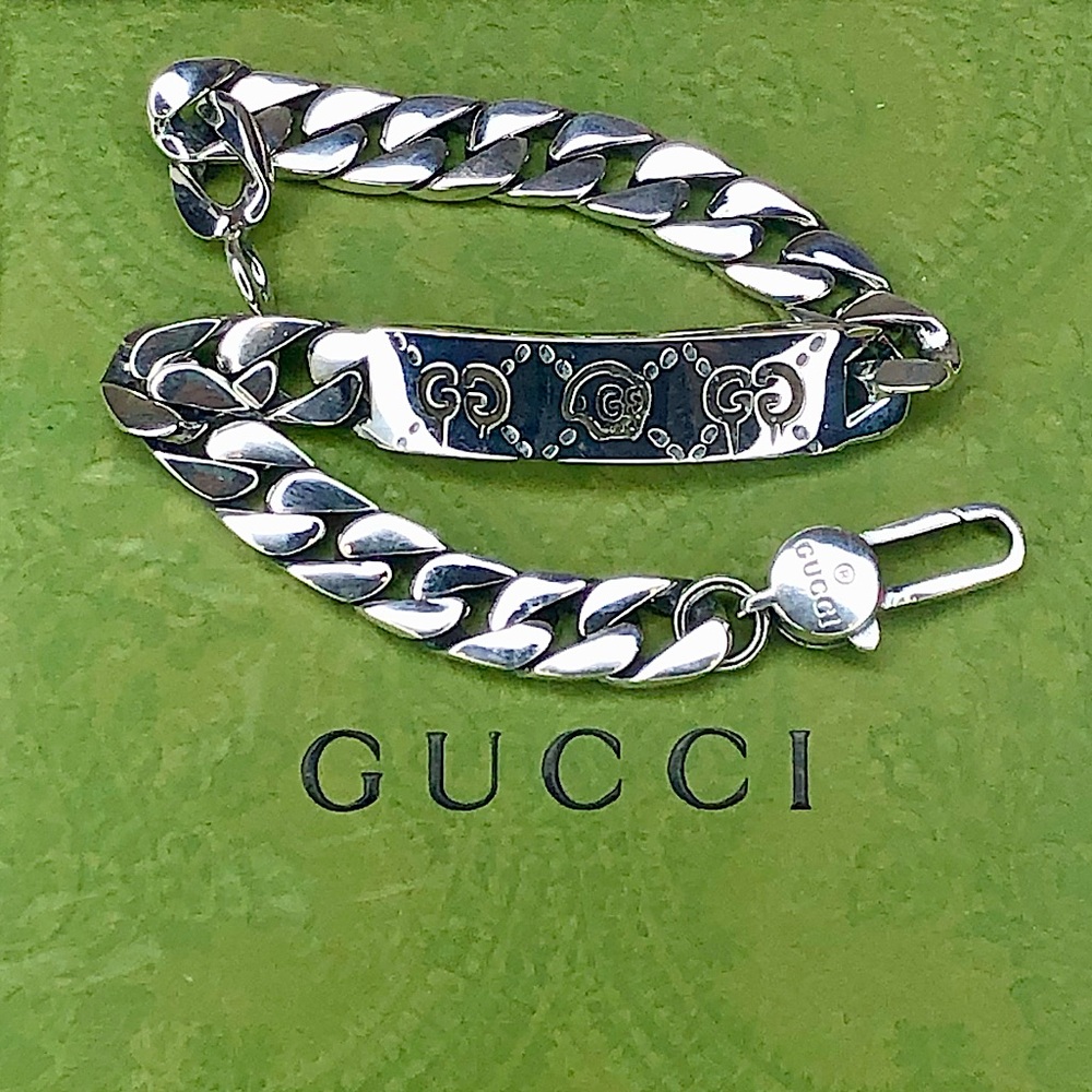 GUCCI Ghost GG Chain Link Sterling Silver 925 Bracelet Sz 20 NIB - Picture 16 of 17